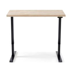 Mesa elevatória motorizada em madeira de carvalho e metal natural e preto, 140 x 70 x 76 - 120 cm | Cabine