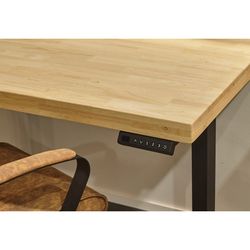 Mesa elevatória motorizada em madeira de carvalho e metal natural e preto, 140 x 70 x 76 - 120 cm | Cabine