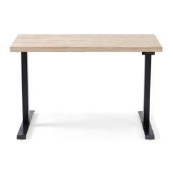 Mesa elevatória motorizada em madeira de carvalho e metal natural e preto, 140 x 70 x 76 - 120 cm | Cabine