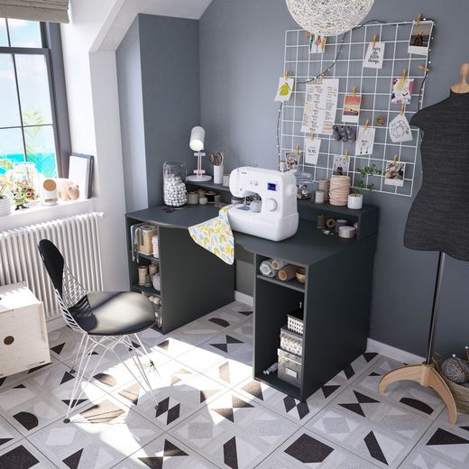 Antracitgrå skrivebord i træ, 136x67x88 cm | OZON