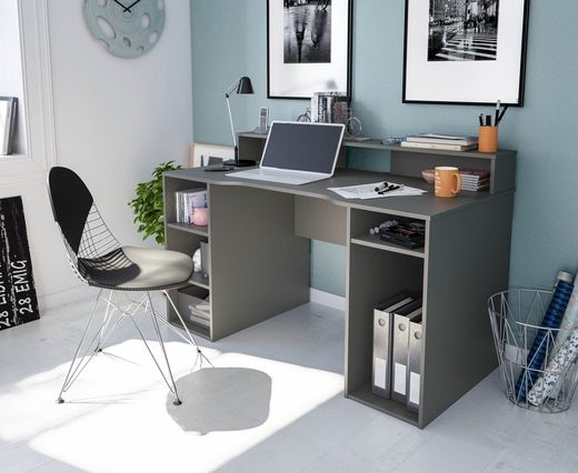 Antracitgrå skrivebord i træ, 136x67x88 cm | OZON