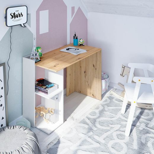 Vändbart skrivbord i natur/vitt trä, 100 x 52 x 78 cm | KENYA