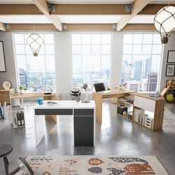 Vändbart skrivbord i natur/vitt trä, 100 x 52 x 78 cm | KENYA