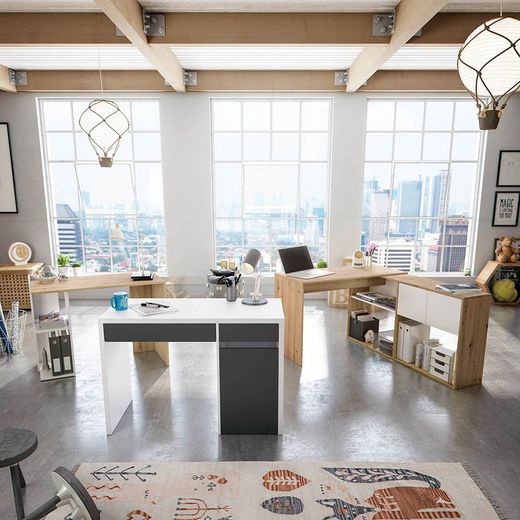 Vändbart skrivbord i natur/vitt trä, 100 x 52 x 78 cm | KENYA