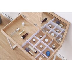 Bureau/kaptafel met naturel/wit hout en metalen spiegel, 100 x 50 x 76 cm | Mooi