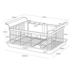 Steel dish drainer in white and natural, 47 x 33.5 x 20 cm | Tosca