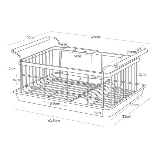 Steel dish drainer in white and natural, 47 x 33.5 x 20 cm | Tosca