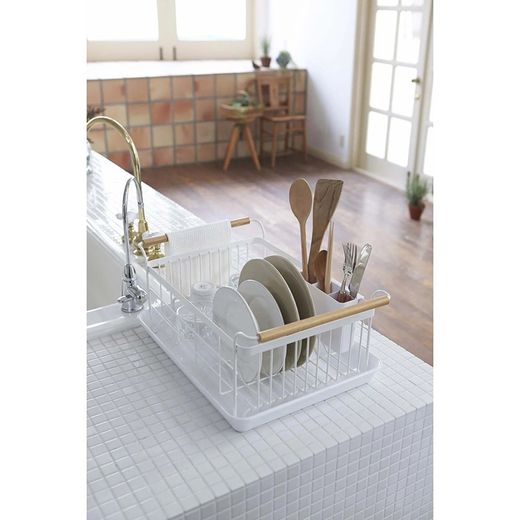 Steel dish drainer in white and natural, 47 x 33.5 x 20 cm | Tosca