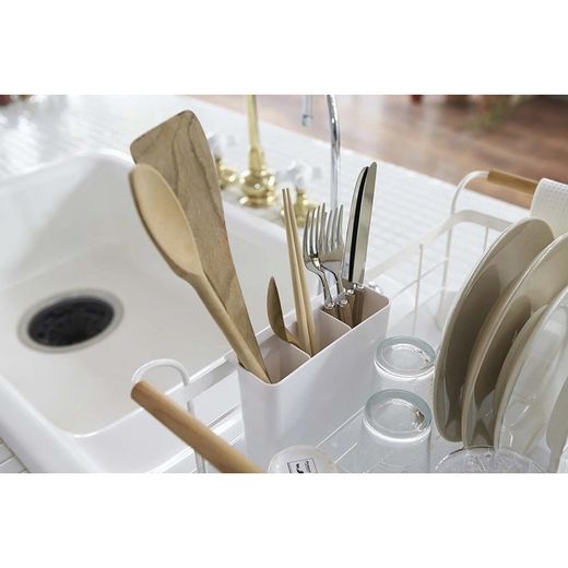 Steel dish drainer in white and natural, 47 x 33.5 x 20 cm | Tosca