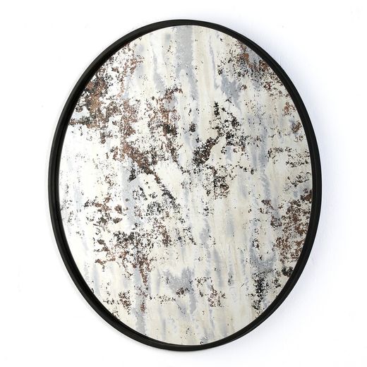 Espejo en cristal envejecido con tonos ocre/metal negro 80x3x80 cm