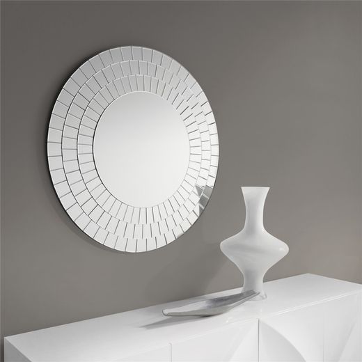 Espejo de Pared Redondo con Marco de Espejos en Mosaico Ø 100 cm