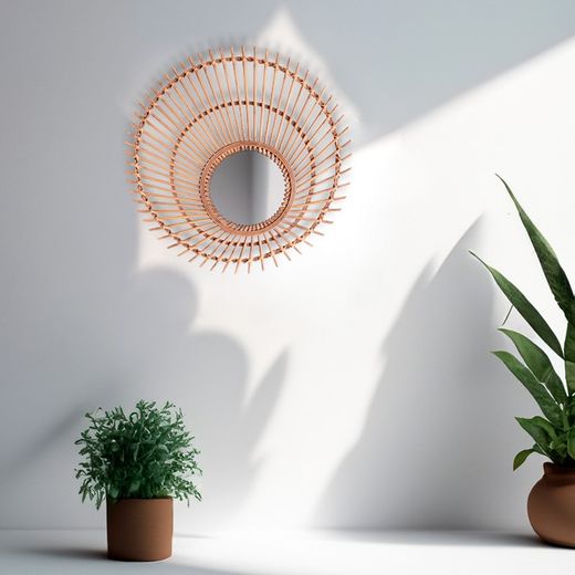 Bamboo mirror and natural mirror, 50 x 2 x 50 cm | arteaga