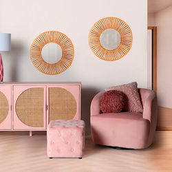 Bamboo mirror and natural mirror, 60 x 5 x 60 cm | arteaga