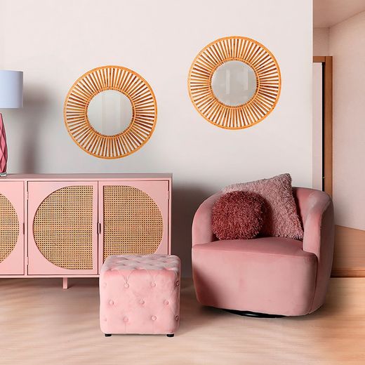 Bamboo mirror and natural mirror, 60 x 5 x 60 cm | arteaga