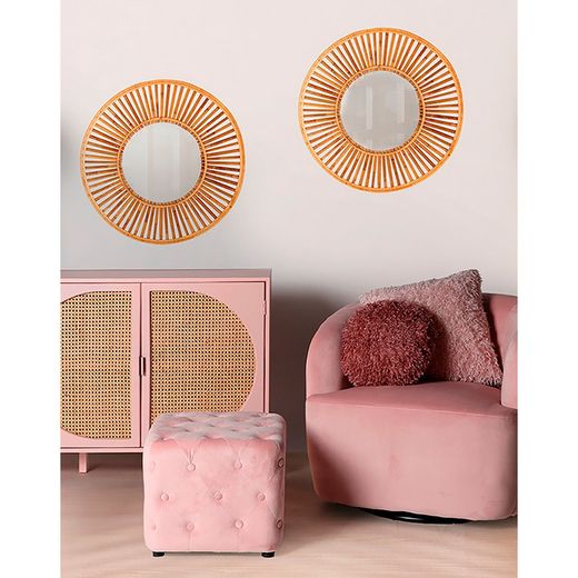 Bamboo mirror and natural mirror, 60 x 5 x 60 cm | arteaga