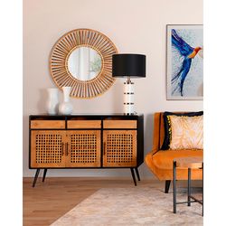 Bamboo mirror and natural mirror, 90 x 4 x 90 cm | arteaga