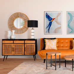 Bamboo mirror and natural mirror, 90 x 4 x 90 cm | arteaga