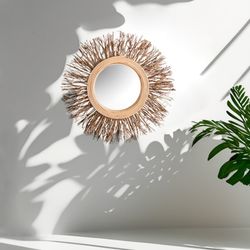 Bamboo Wall Mirror and Natural Mirror, Ø33x5 cm.