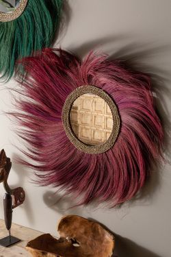 Miroir mural en fibres naturelles bordeaux, 100 x 2 x 100 cm | couler