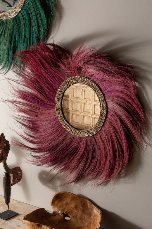 Miroir mural en fibres naturelles bordeaux, 100 x 2 x 100 cm | couler