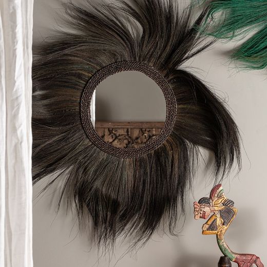 Miroir mural en fibres naturelles noir, 100 x 2 x 100 cm | couler