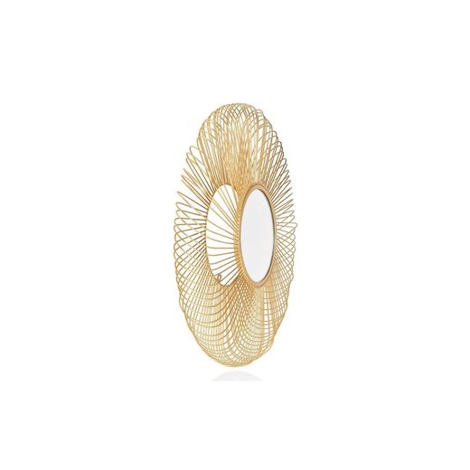 Espejo de pared redondo metal flor margarita dorado, Ø76x10 cm.