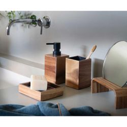 Espejo de pie de madera de acacia en marrón, 17 x 8 x 23 cm | Acacia