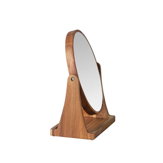 Espejo de pie oval de madera de acacia en marrón, 16 x 10 x 21,5 cm | Acacia