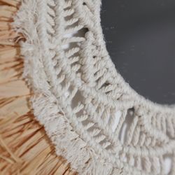 Espejo de rafia en marrón, 43 x 1 x 43 cm | Kasses