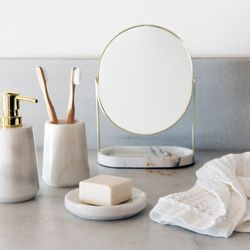 Ensemble de salle de bain en marbre blanc avec miroir, 4 pièces