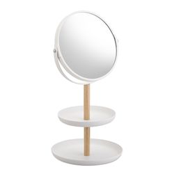 Steel vanity mirror and mirror in white and natural, 17.5 x 16 x 33 cm | Tosca