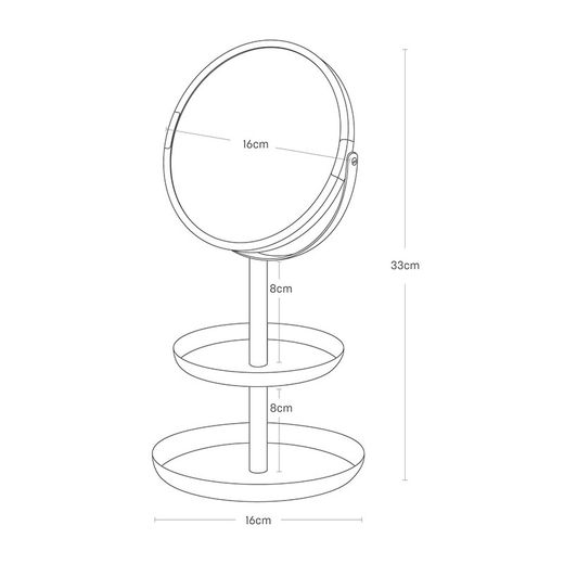 Steel vanity mirror and mirror in white and natural, 17.5 x 16 x 33 cm | Tosca