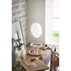 Steel vanity mirror and mirror in white and natural, 17.5 x 16 x 33 cm | Tosca