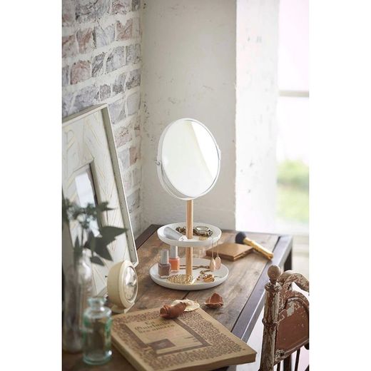 Steel vanity mirror and mirror in white and natural, 17.5 x 16 x 33 cm | Tosca