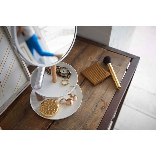 Steel vanity mirror and mirror in white and natural, 17.5 x 16 x 33 cm | Tosca