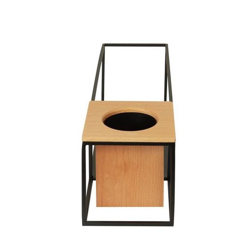 Cubist Metal Black and Wood Shelf, 38 x 12 x 11 Cm