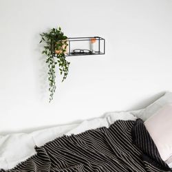 Cubist Metal Black and Wood Shelf, 38 x 12 x 11 Cm