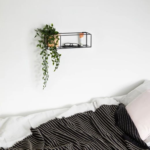 Cubist Metal Black and Wood Shelf, 38 x 12 x 11 Cm