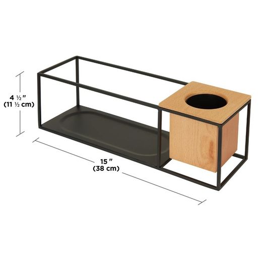 Cubist Metal Black and Wood Shelf, 38 x 12 x 11 Cm