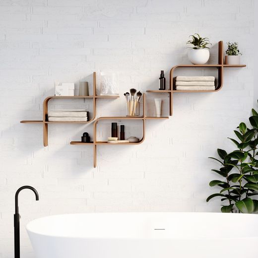 Rubberwood shelf in dark natural, 62 x 15 x 47 cm | mounting