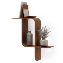 Rubberwood shelf in dark natural, 62 x 15 x 47 cm | mounting