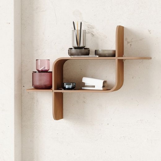 Rubberwood shelf in dark natural, 62 x 15 x 47 cm | mounting