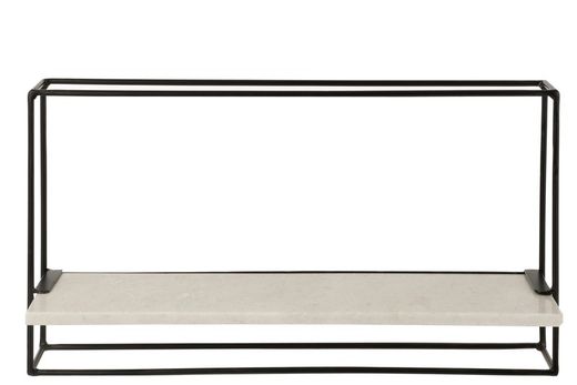 L MURAL shelf in Black/White Marble and Iron, 15.5x65x35 cm