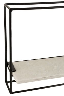 L MURAL shelf in Black/White Marble and Iron, 15.5x65x35 cm