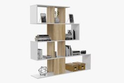 Etagère 5 étagères finition chêne et blanc, 145 x 29 x 145 cm