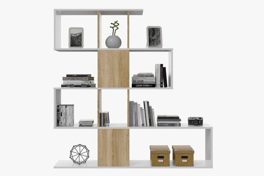 Etagère 5 étagères finition chêne et blanc, 145 x 29 x 145 cm