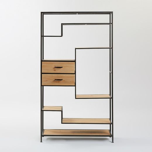 Étagère Adler en métal et noir/bois naturel, 100x30x180 cm