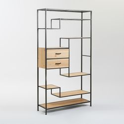 Étagère Adler en métal et noir/bois naturel, 100x30x180 cm