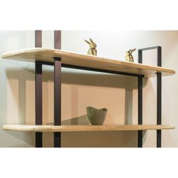 Tall shelving unit made of oak wood and metal in natural and black, 150 x 35 x 180 cm | Moon