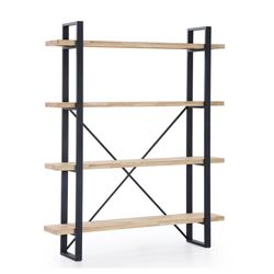 Prateleira alta em madeira natural/preta e metal, 150 x 30 x 180 cm | pranchas